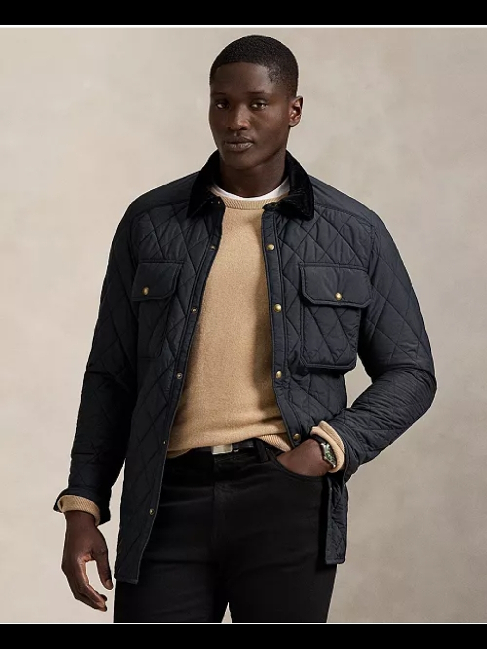 Polo Ralph Lauren Men's Big & Tall Beaton Quilted Snap-Front Jacket Sz 2XB Black